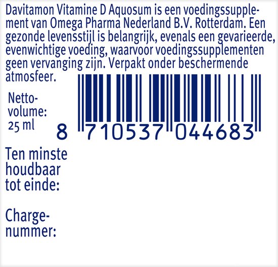 Davitamon vitamine D Aquosum – bevat vitamine D3 - vitamine D baby op waterbasis - 25 ml