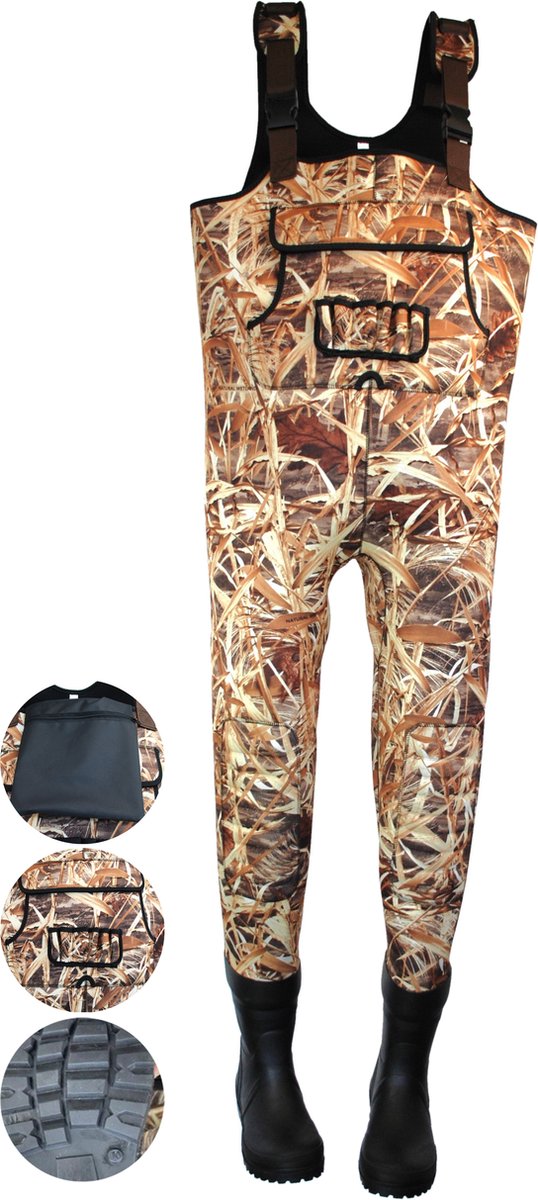 Waadpak Neoprene maat 44/45 camouflage "wetland" inclusief reparatie set