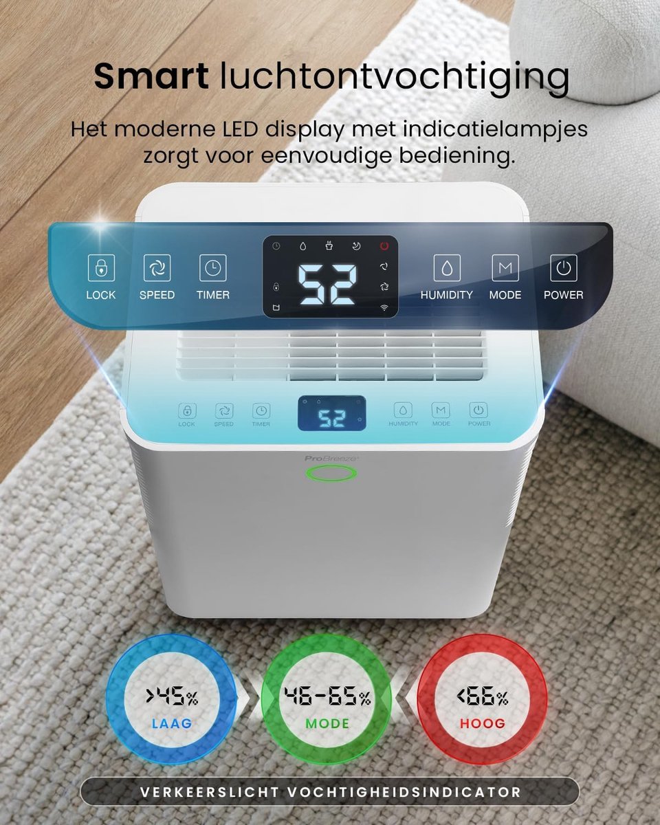 Pro Breeze OmniDry 20L/dag Compressor Luchtontvochtiger met Smart App - Wasdroogfunctie - 5.5L Tank Verwijderd Schimmel Vocht - WiFi Dehumidifier voor Thuis en Kelder thumbnail 6