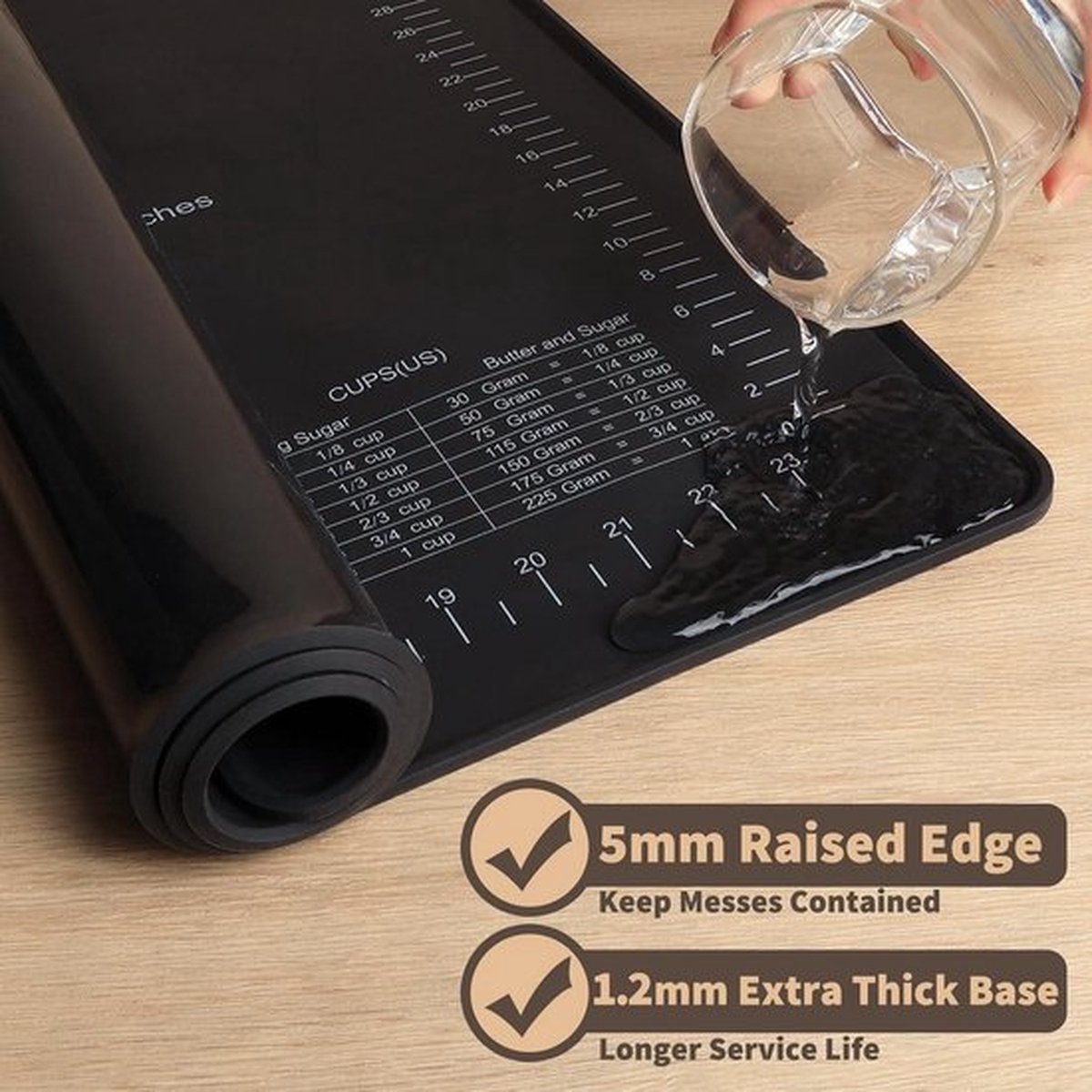PolkaHome 70x50cm Siliconen Bakmat Verhoogde Randen Extra Groot Metingen Niet Plakkend Dik Brood Kneden Fondant Zwart