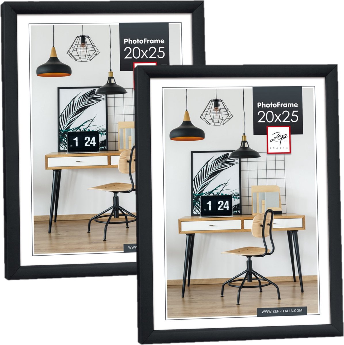 Zep Fotolijst - 2x stuks - zwart - 26 x 21 x 2 cm - kunststof - voor foto van 20 x 25 cm - staand of hangend
