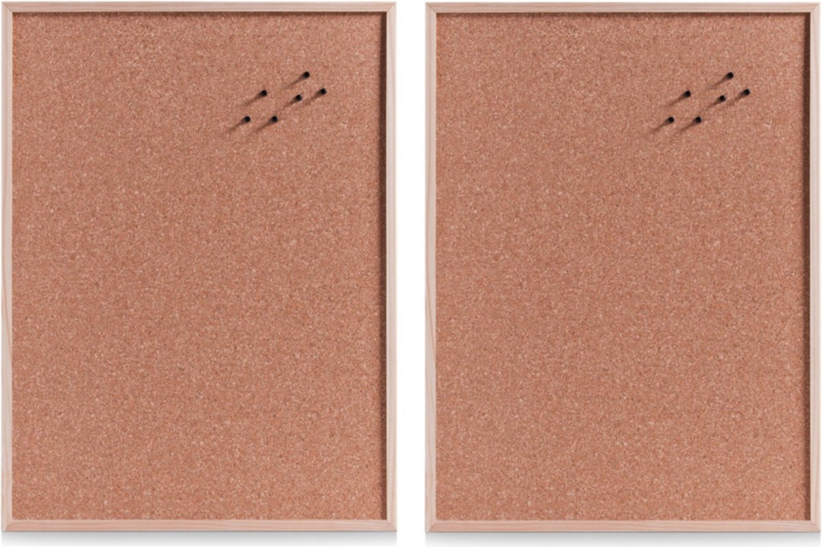 Zeller Prikbord XXL - 2x stuks - 60x80 cm - kurk - memobord voor thuis of kantoor