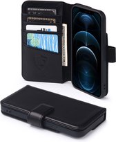 Étui Apple iPhone 12 / iPhone 12 Pro , bibliothèque portefeuille de luxe en cuir véritable MobyDefend , Zwart - Étui pour téléphone compatible avec Apple iPhone 12 et iPhone 12 Pro