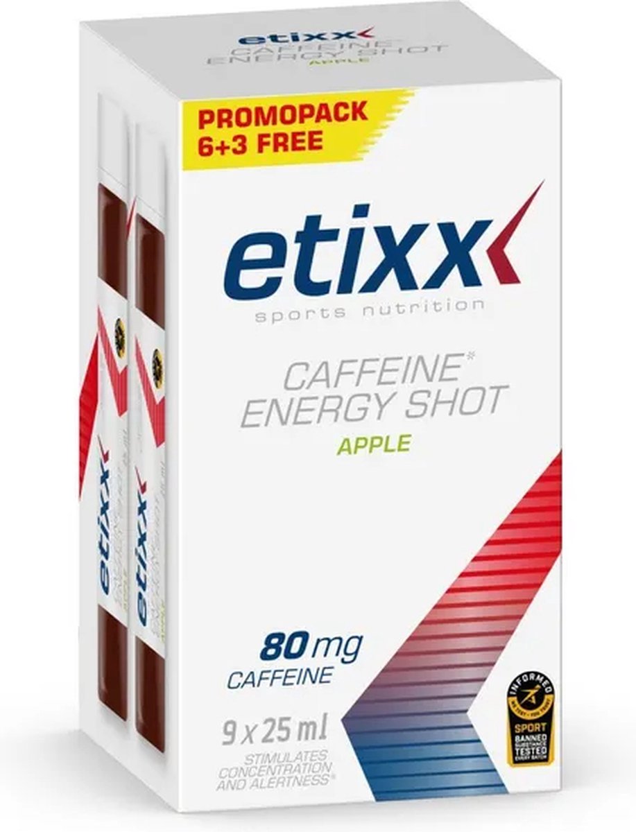 Goedkoopste Etixx Caffeine Energy Shot - Sports Nutrition - Supplementen - 9X25 ml - Appel - Bevat 80mg cafeïne per shot - Gemakkelijk mee te nemen - Zonder kunstmatige zoetstoffen