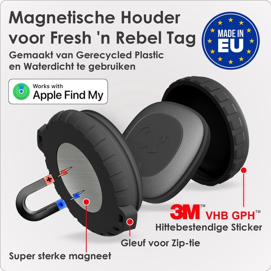 Magneet Houder voor Fresh ’n Rebel Smart Finder Tag Waterdicht met Zip Tie & 3M VHB Sticker, Sterk N45 Magneet