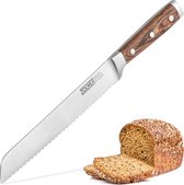 ZOLMER® Broodmes - Extra scherp gekarteld mes - Broodmes gekarteld met comfortabel handvat van pakkahout - Unieke snijervaring met hoogwaardig staal (x50CrMOV15)