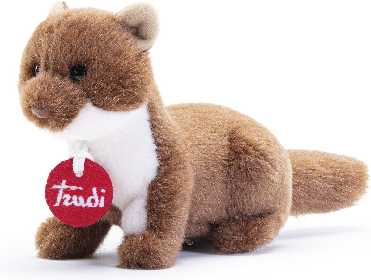 Trudi - Trudino Knuffel Steenmarter Parco Adamello Brenta 14 cm - Handgemaakt in Italie - Zacht pluche - Knuffeldier voor jongens en meisjes - Bruin Wit - 17x14x9 cm maat XS