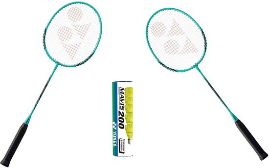 Yonex recreatieve badmintonset - 2 B-4000 badmintonrackets met 6 Mavis 200 outdoor shuttles