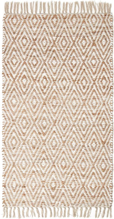 Homescapes Tapis Chindi en chanvre à motif losanges beige et blanc - Sierra - 120 x 170 cm