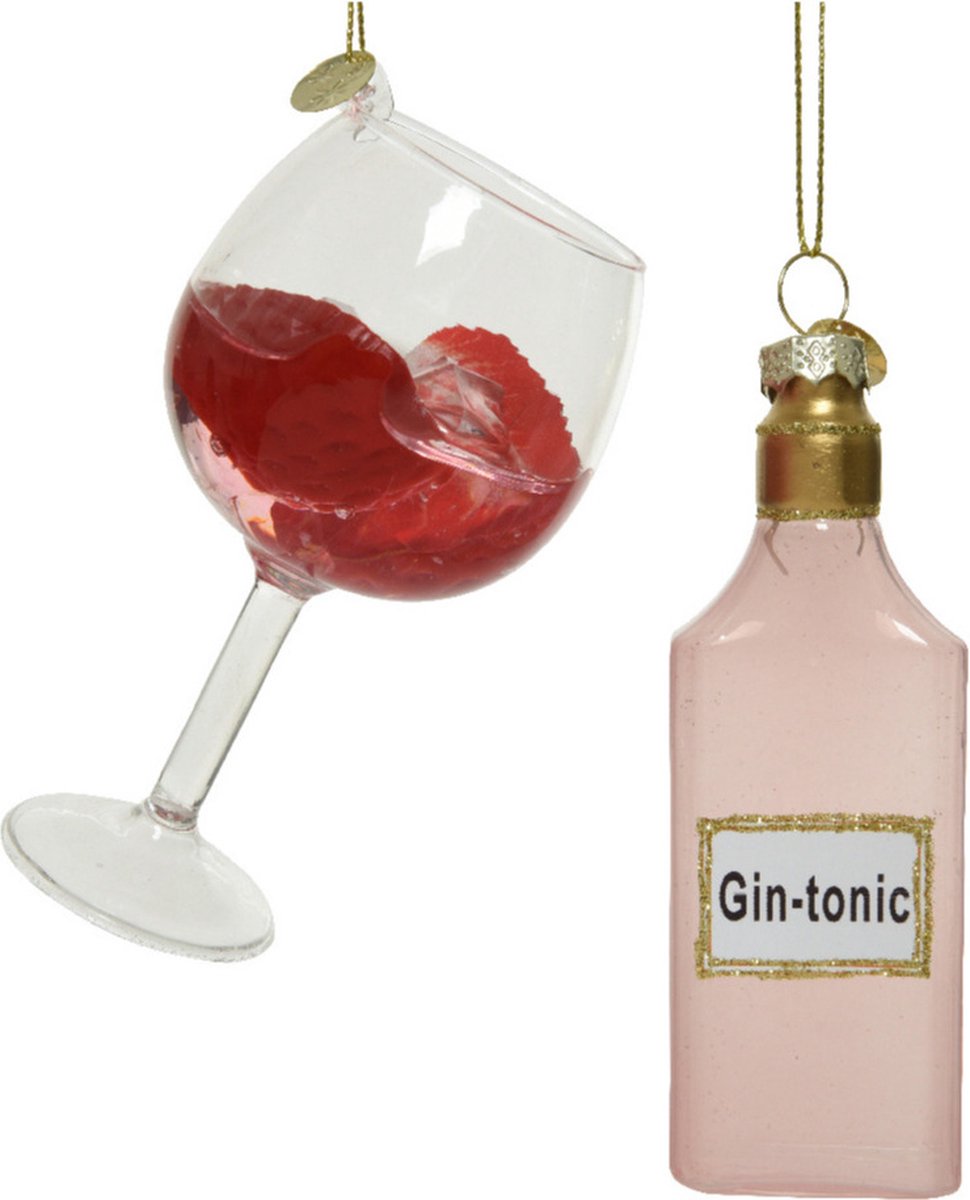 Decoris Kersthangers - Gin Tonic en glas - glas - 12 cm - 2ST Multi