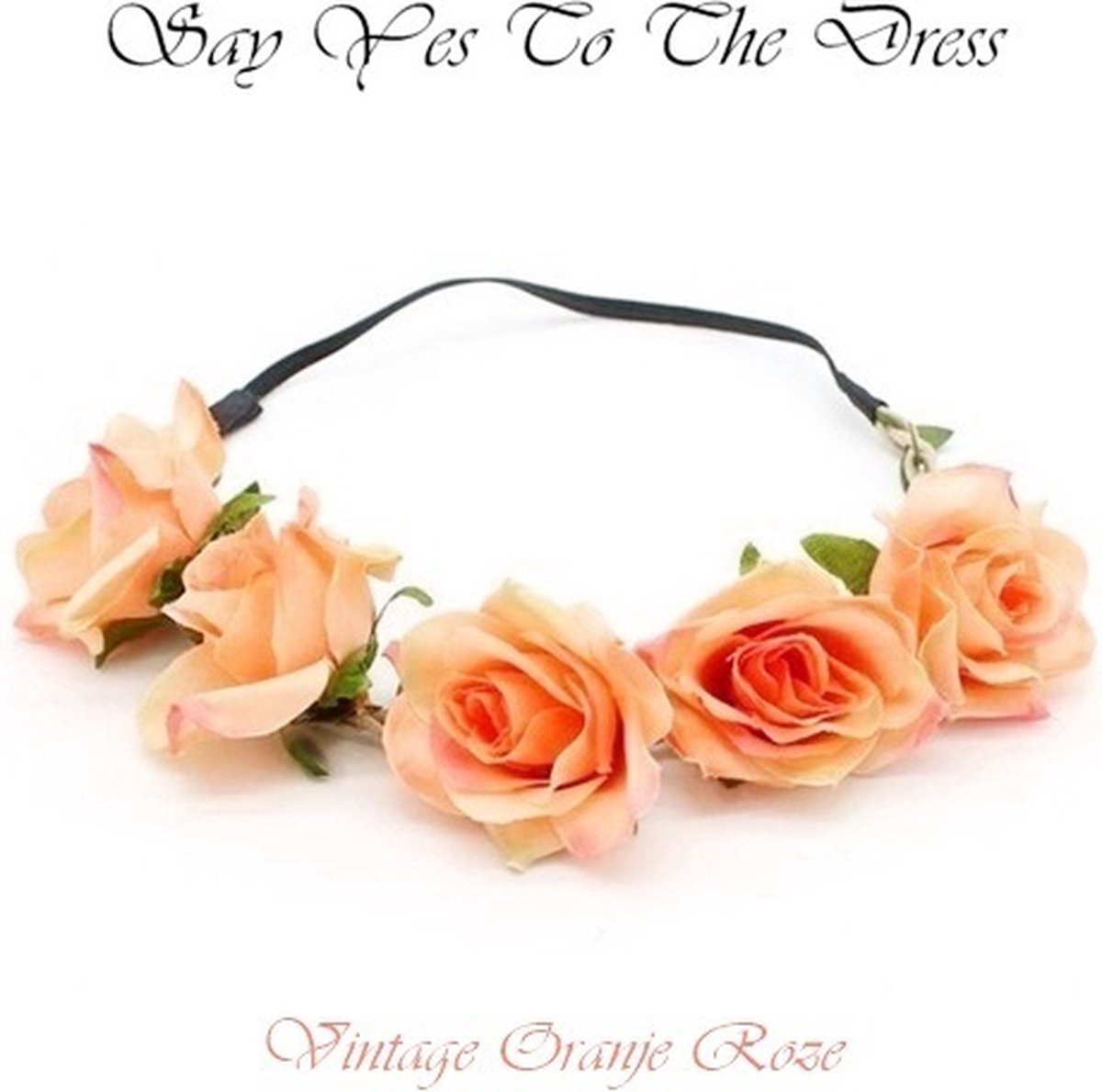H.A.M.A. - SYTTD – Levens-echte Rozen corsage - Ouchless flexibele Haarband / Haarelastiek – 5 Bloemen op rij - Vintage Oranje Roze - dames meisjes - volwassenen jeugd - casual - feest bruiloft gala