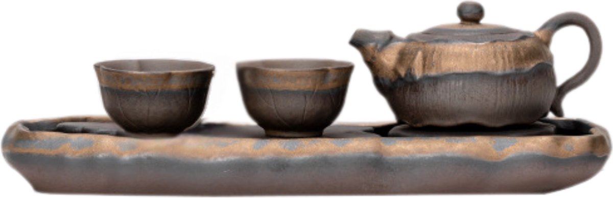 Japanse Thee Set Aiko - Gratis zakje Sencha Green Tea - 4 delige set - 2 kopjes - Thee filter - Thee kop - Dienblad - Verpakt in een Giftbox - Tijdloos design voor thuis of als cadeau - Perfect voor Losse thee.
