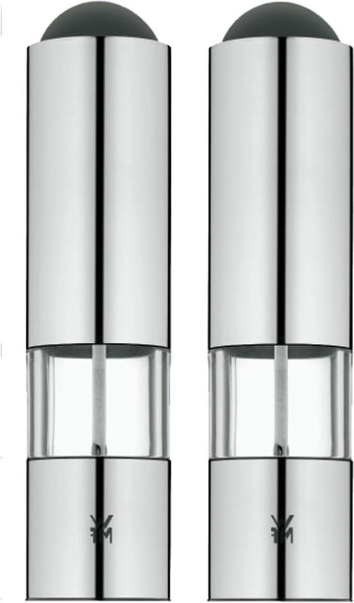 Peper en Zoutmolen Elektrische molenset 2-delig 21 cm ongevuld LED-lamp Cromargan roestvrij staal mat glas keramische maalwerk