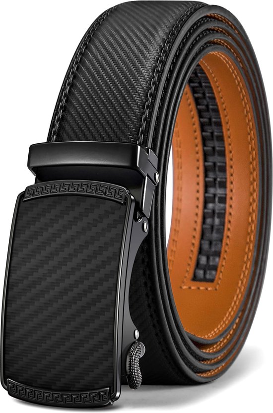 YYchan ceinture homme - cuir de vache - ceinture boucle automatique - raccourcissable - cadeau homme - cadeau homme anniversaire - noir-120cm