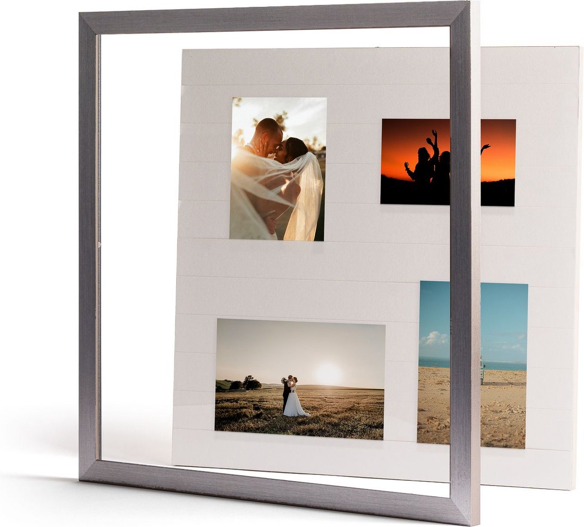 Deknudt Frames XXL collagelijst met afneembare voorzijde (zilver, 50 x 50 cm, glas) - grote fotolijst voor meerdere foto's - makkelijk te openen aan de voorkant