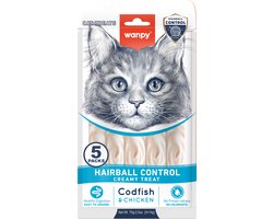 Wanpy - Likbare snack met functie - Kabeljauw & Kip - Haarbal controle - 5 x 5 sticks van 14 gram