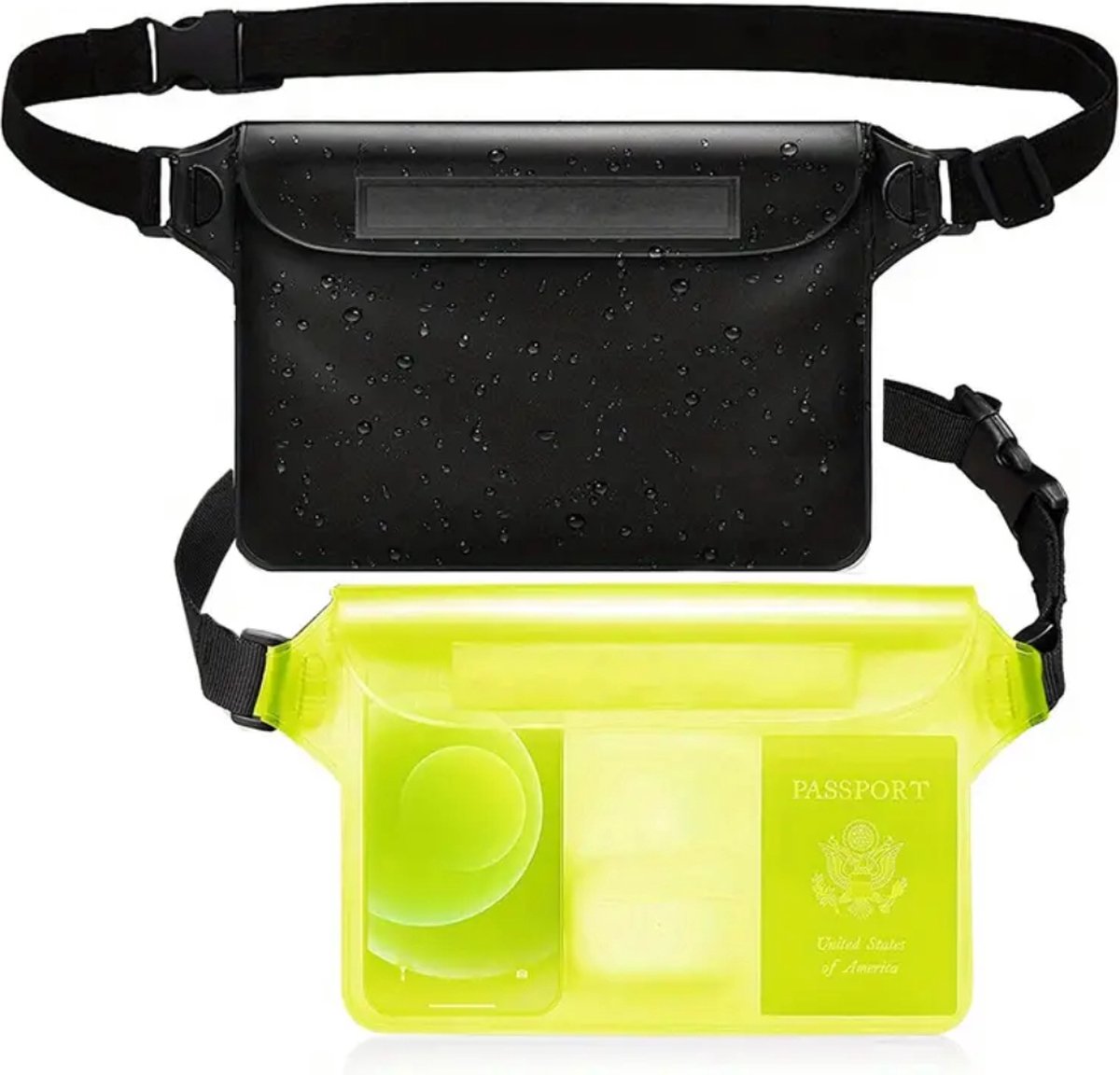 Bovista Waterdichte Telefoonhoesjes - Waterdicht Telefoonzakje - Waterproof Festival Opbergtasje - Documententasje - Waterbestendig - 2 Stuks Zwart & Geel