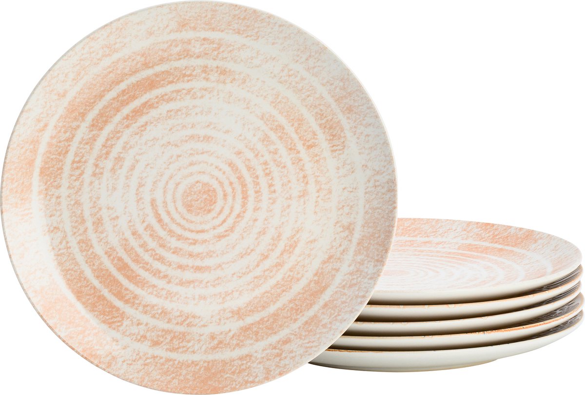 Lite-Body Hermes Ontbijtbord Dessertbord Set van 6 stuks Ø20 cm Stoneware Wit Peach
