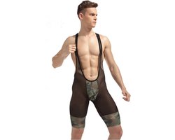 Camouflage bodysuit Heren - Mannen kleding erotisch - Doorschijnend - Jumpsuit rollenspel - Tankini - Legerprint