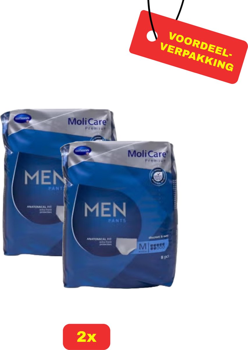 Goedkoopste 2x MoliCare Premium MEN PANTS 7 Drops - Maat M - 2x 8 stuks - Voordeelverpakking!