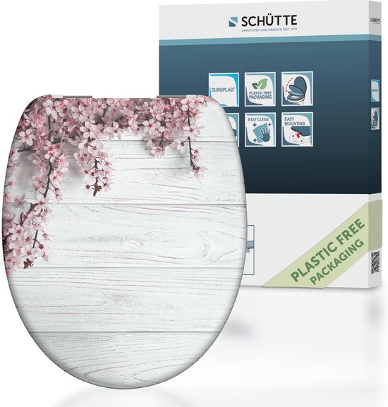 Abattant WC SCHÜTTE 82197 FLEURS & BOIS - Duroplast - Soft Close - Charnières chromées - Decor - Impression 1 face