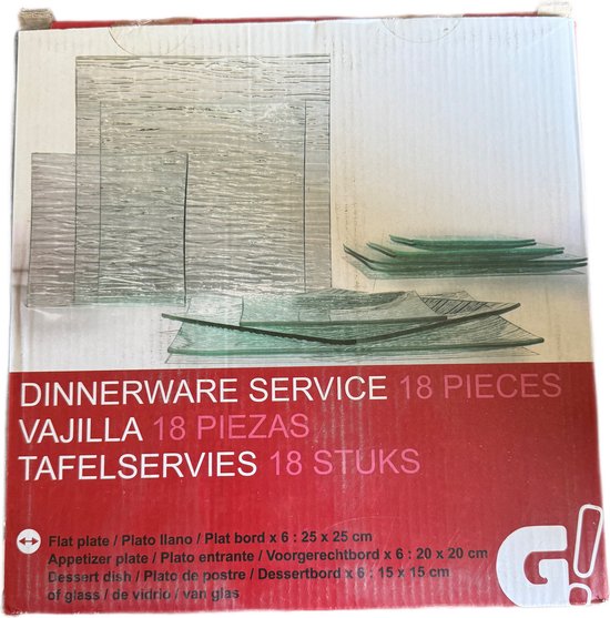 Foto: Tafelservies 18 stuks diner tafelen glas