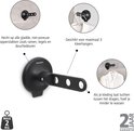 Schematische weergave van een zwarte inklapbare kledinghaak met zuignap. Max. 2 kg.