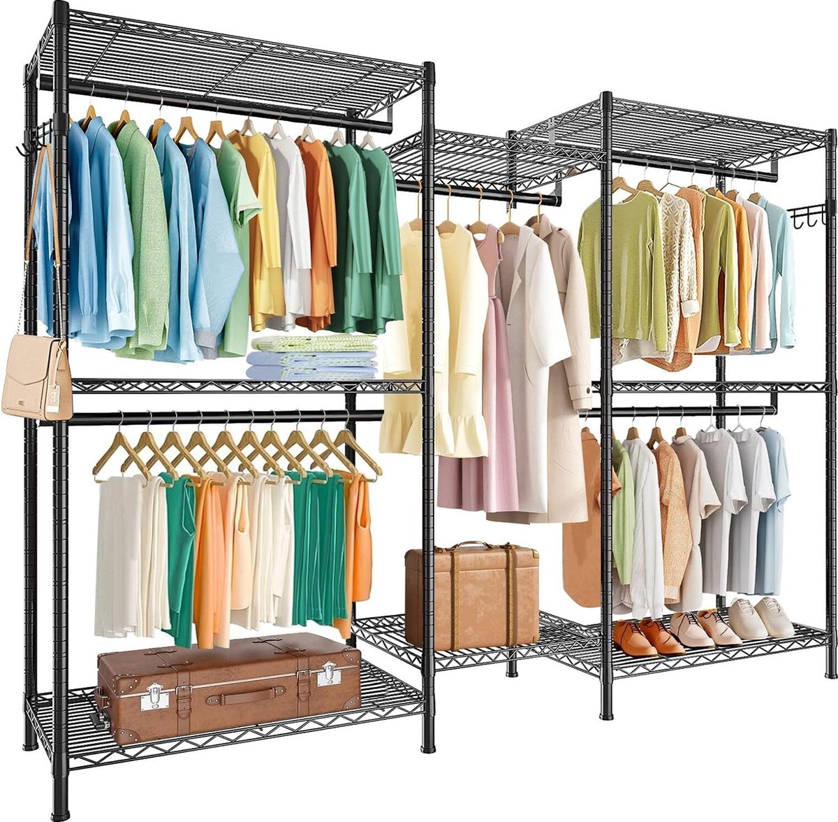 Goodivery ® Kledingrek Zwaar Belastbaar Met Verstelbare Haken En Hangstangen Voor Extra Opslagruimte