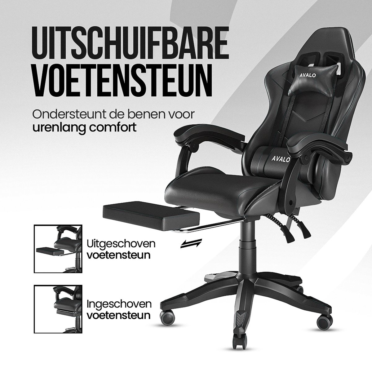 Avalo Gaming Stoel - Gamestoel Ergonomisch Verstelbaar - Bureaustoel - Gaming Chair voor Bureau - Zwart – foto 7