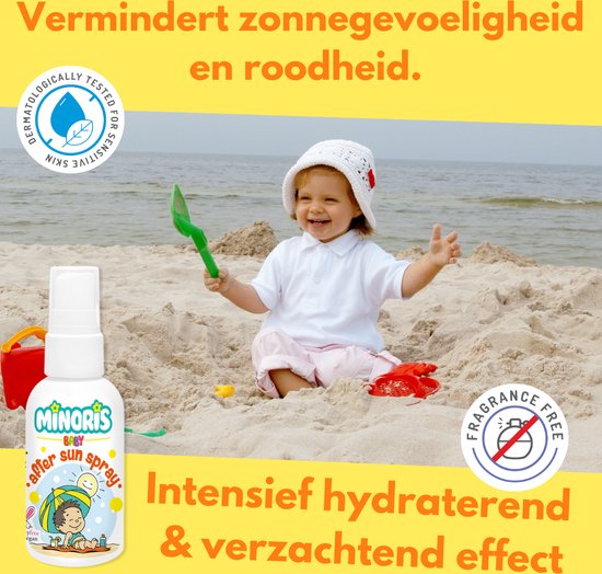 Minoris Baby After Sun Spray - Verzachtende Verlichting bij Zonnebrand met Zinkoxide, Biologische Ingrediënten & Vitamine E - Hypoallergeen, Vegan, Veilig voor 0-6 Maanden - Zachte Herstel na Blootstelling aan de Zon - 100 ML — afbeelding 4