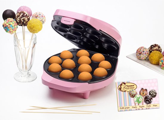 Bestron Cake pop maker - DCPM12 - 700W - 12 cake pops - Incl. 12 stokjes & vorkjes - Roze - 5 jaar garantie