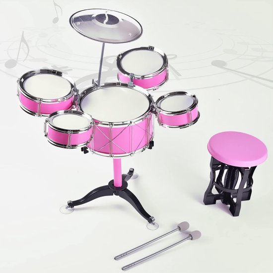 Foto: Drumstel voor kinderen kinder drumstellen drumstokken drum krukje roze