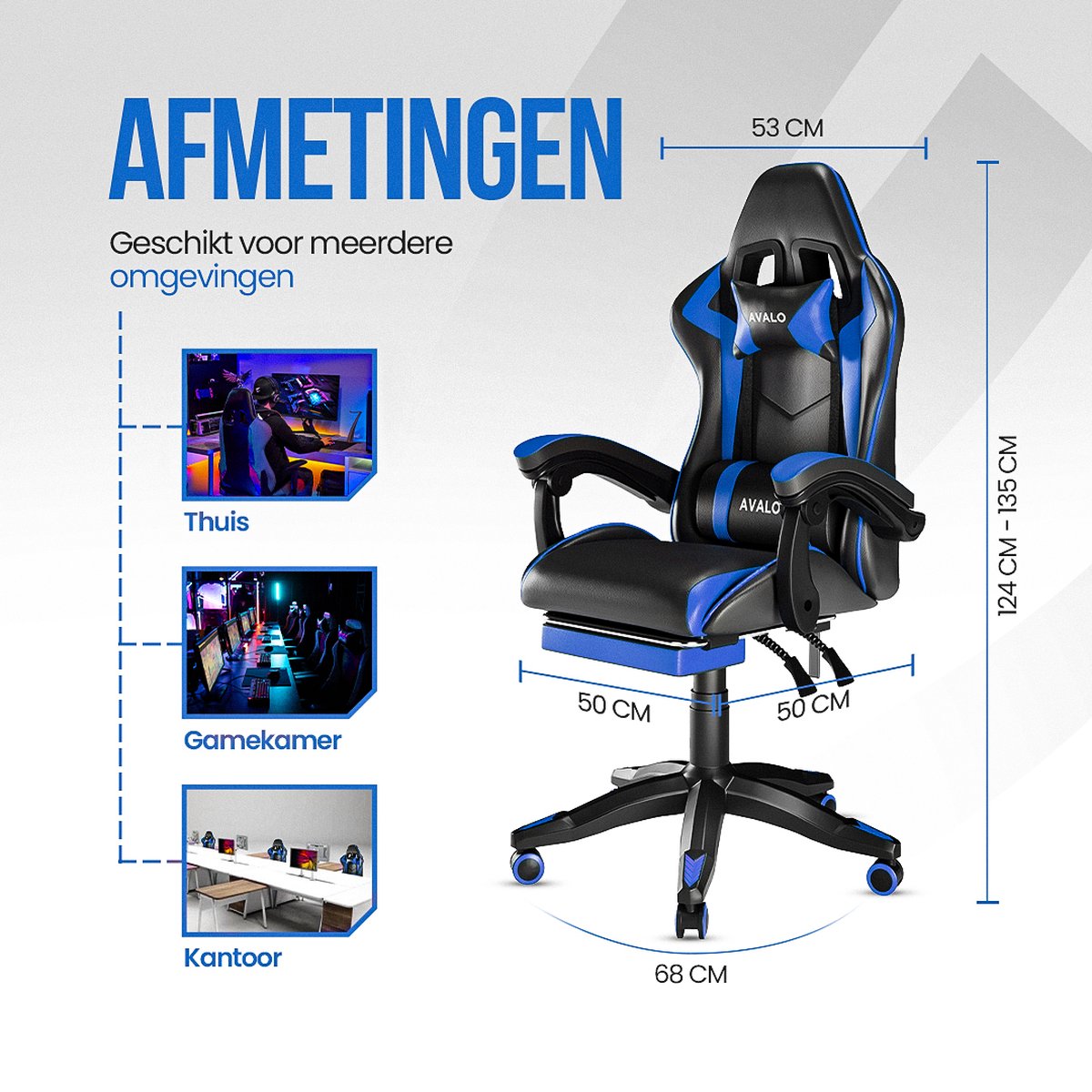 Avalo Gaming Stoel - Gamestoel Ergonomisch Verstelbaar - Zwart/Blauw thumbnail 6