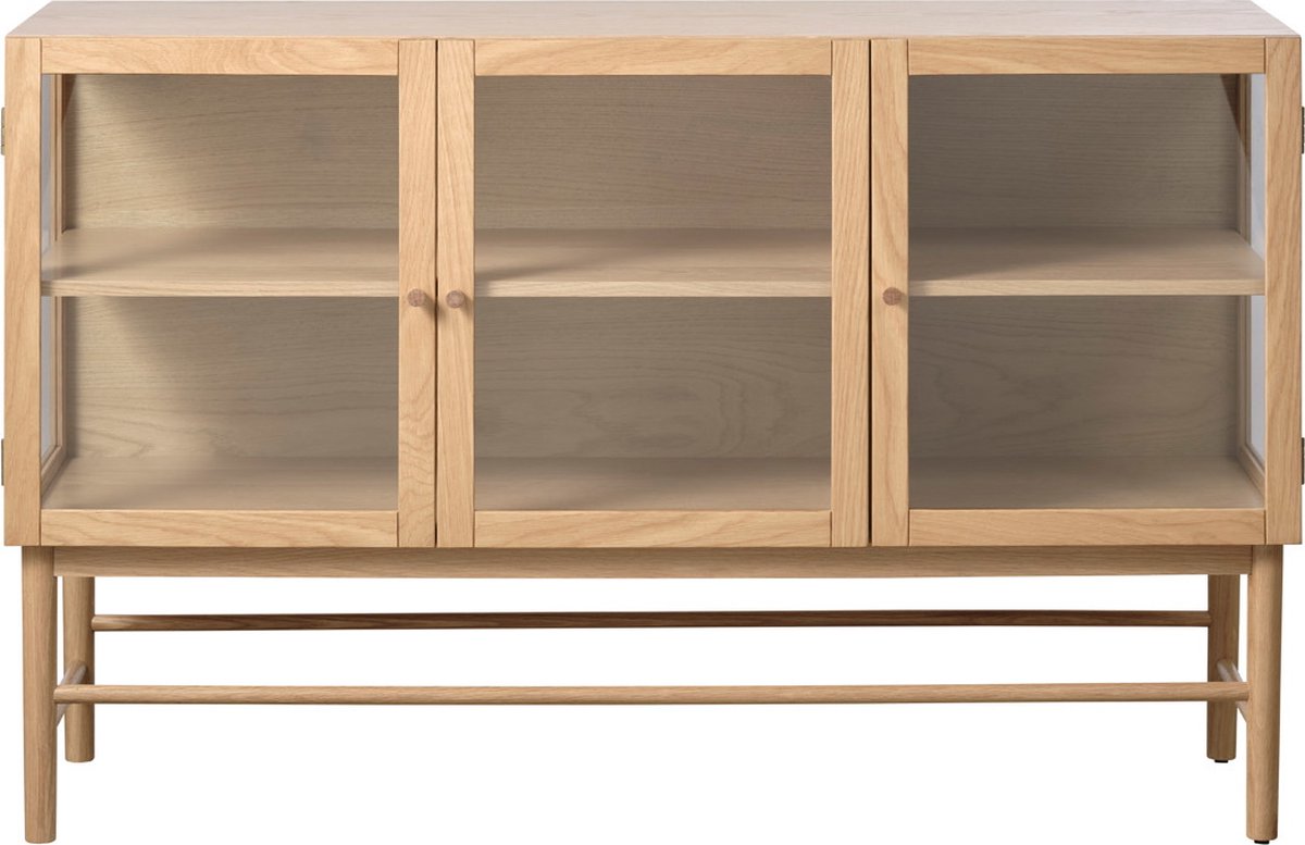 Hygge Interiors CAHIR - Buffet met 3 deuren van gehard glas en hout L132cm Licht hout