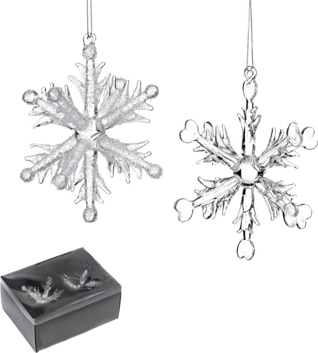 Goodwill Kersthanger Sneeuwvlok in Luxe doosje Glas - Wit - D 12 Cm - Voordeelaanbod Per 2 Stuks Transparant