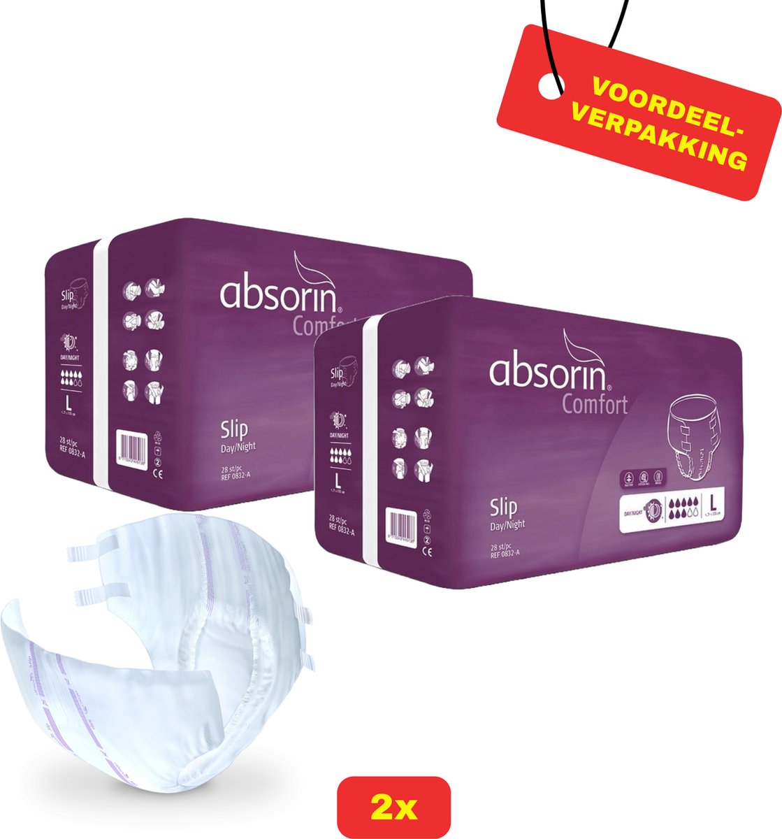 Goedkoopste 2x Absorin Comfort Slip Dag/Nacht Maat L - 2x 28 stuks - Voordeelverpakking!