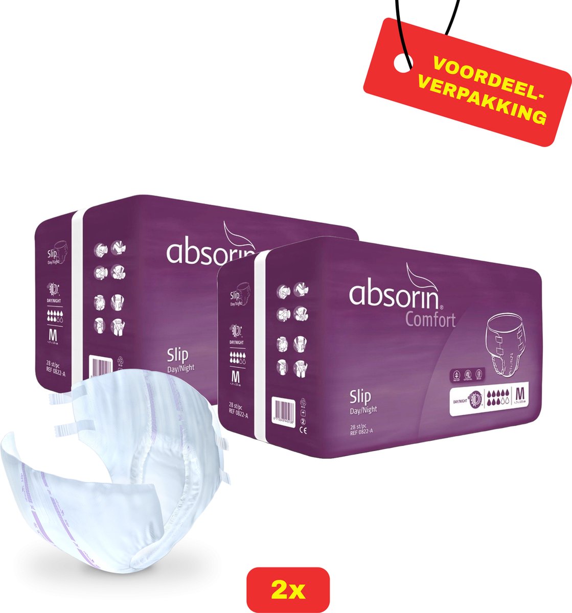 Goedkoopste 2x Absorin Comfort Slip Dag/Nacht Maat M - 2x 28 stuks - Voordeelverpakking!