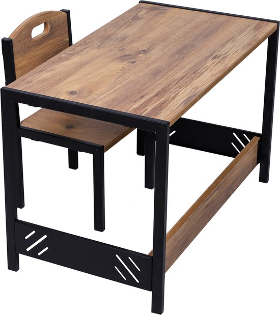 Industrial living Speeltafel – Activiteiten tafel – Kindertafel en stoeltjes – Kinderbureau – Montessori -Kinderkamer Meubels – Walnoot – Zwart