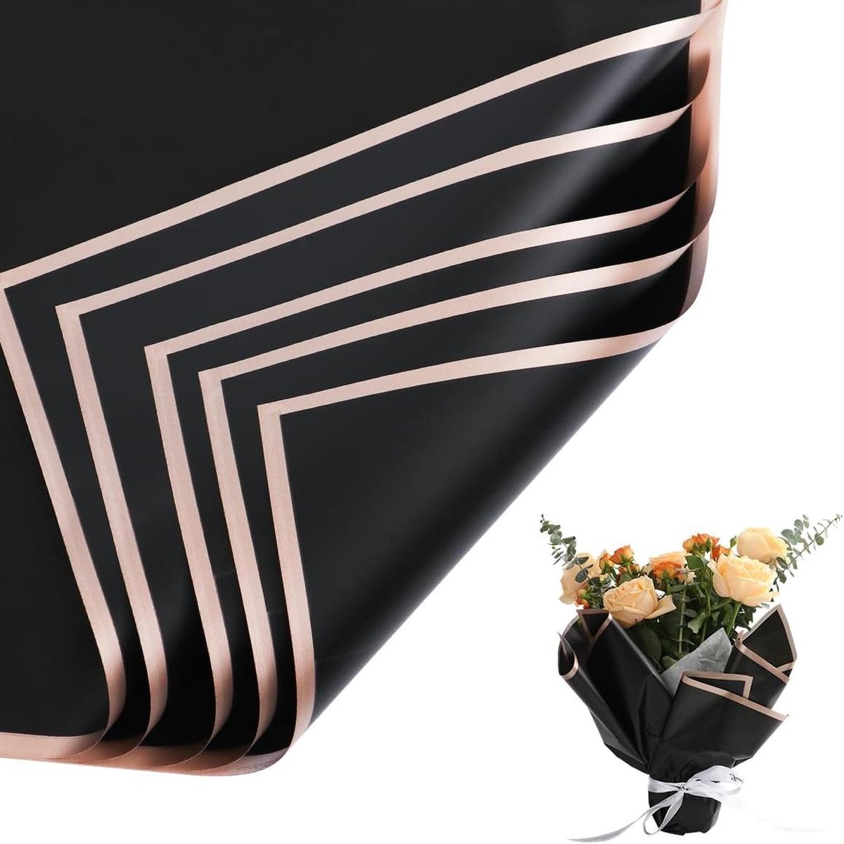 20 Vellen Bloemen Inpakpapier, 58x58cm Inpakpapier voor Bloemenboeketten Waterdicht Inpakpapier voor Bloemen met Gouden Rand voor Afstuderen Bruiloft Valentijnsdag (Licht Geel