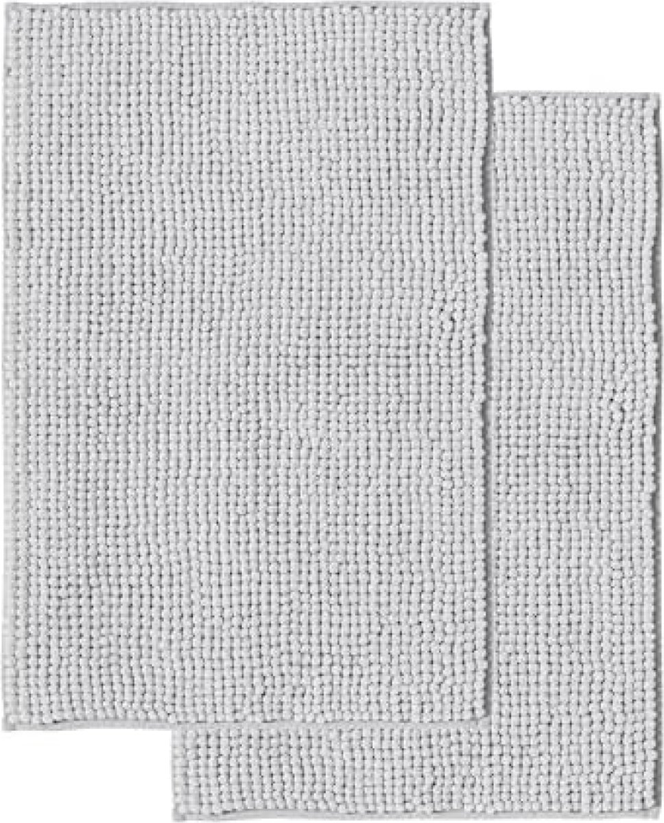 Badmat Anti-Slip av soft Chenille | Super absorberend en machinewasbaar | Te combineren als badmat set | Voor de badkamer, douche, bad of als WC mat | Grijs - 50x80 cm (2 St)