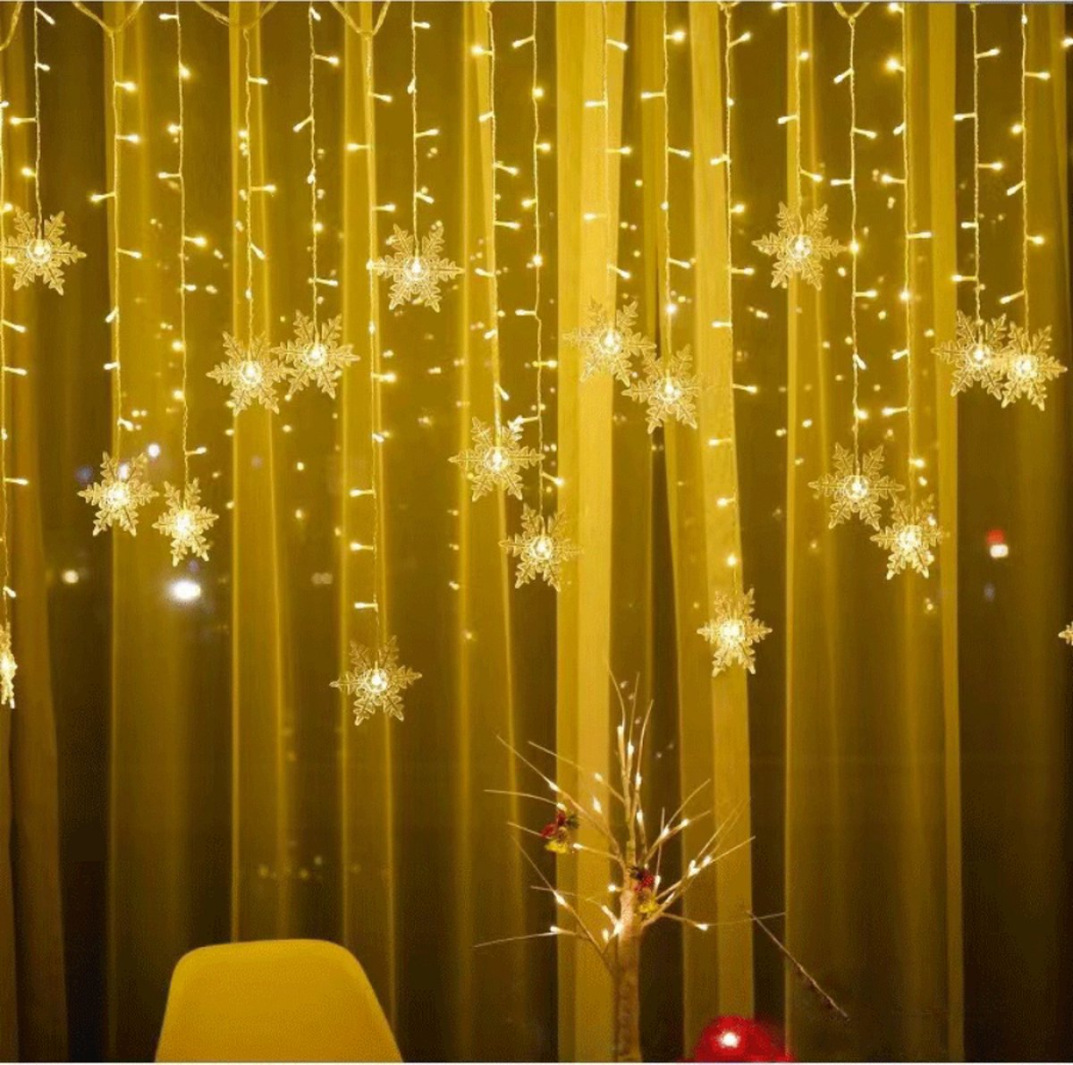 Meedeer Kerst Raamverlichting-4 m-Met accubox-LED String-8 lichtstanden + afstandsbediening-grote maat sneeuwvlokken hangende lichtjes s-woningdecoratie-voor Indoor Party Bruiloft Slaapkamer-Geschikt voor Kerstmis（Warm Wit）