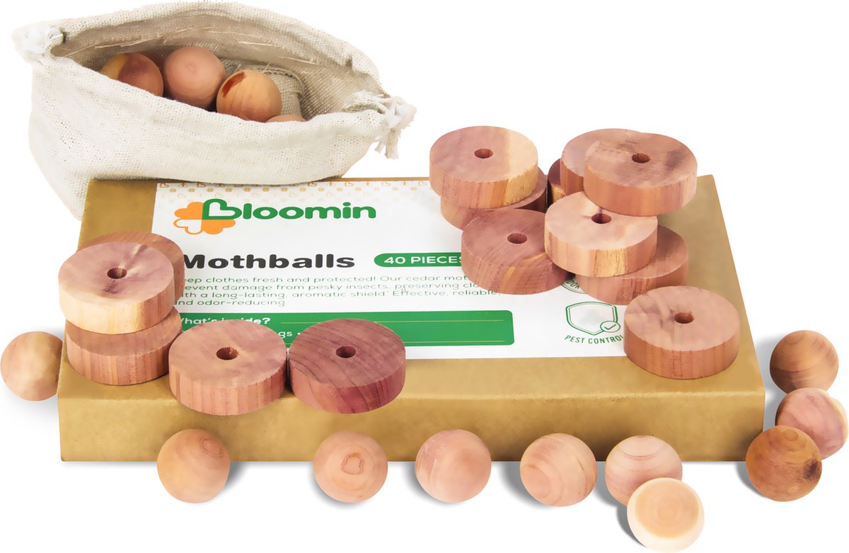 Bloomin Mottenballen - 40 Stuks + 2x schuurpapier - Aromatisch Cederhout - Frisse Natuurlijke Geur