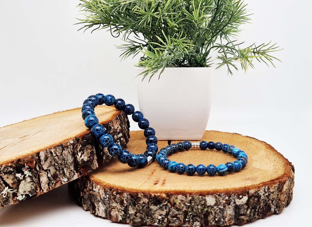 Handgemaakte Klassieke natuurstenen armband “Blauwe harmonie ” - 8 mm diameter van de korrel- Diameter armband 20 cm - Een mooi cadeau voor familie en vrienden