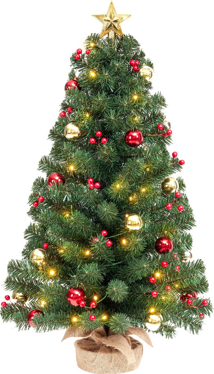 Zilverspar Mini kerstboom met LED verlichting, sneeuw en decoratie - Kunstkerstboom 70cm