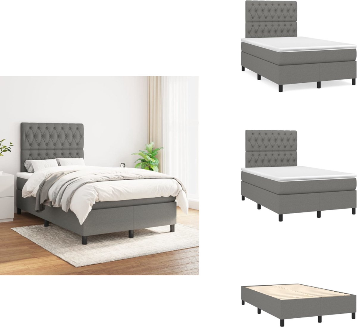 vidaXL Boxspring - Boxsprings - Bed - Slaapmeubel - Boxspring met matras stof donkergrijs 120x200 cm