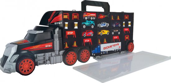 Dickie auto, koffer, transporter met speelgoedautootjes, 2in1 vrachtwagen
