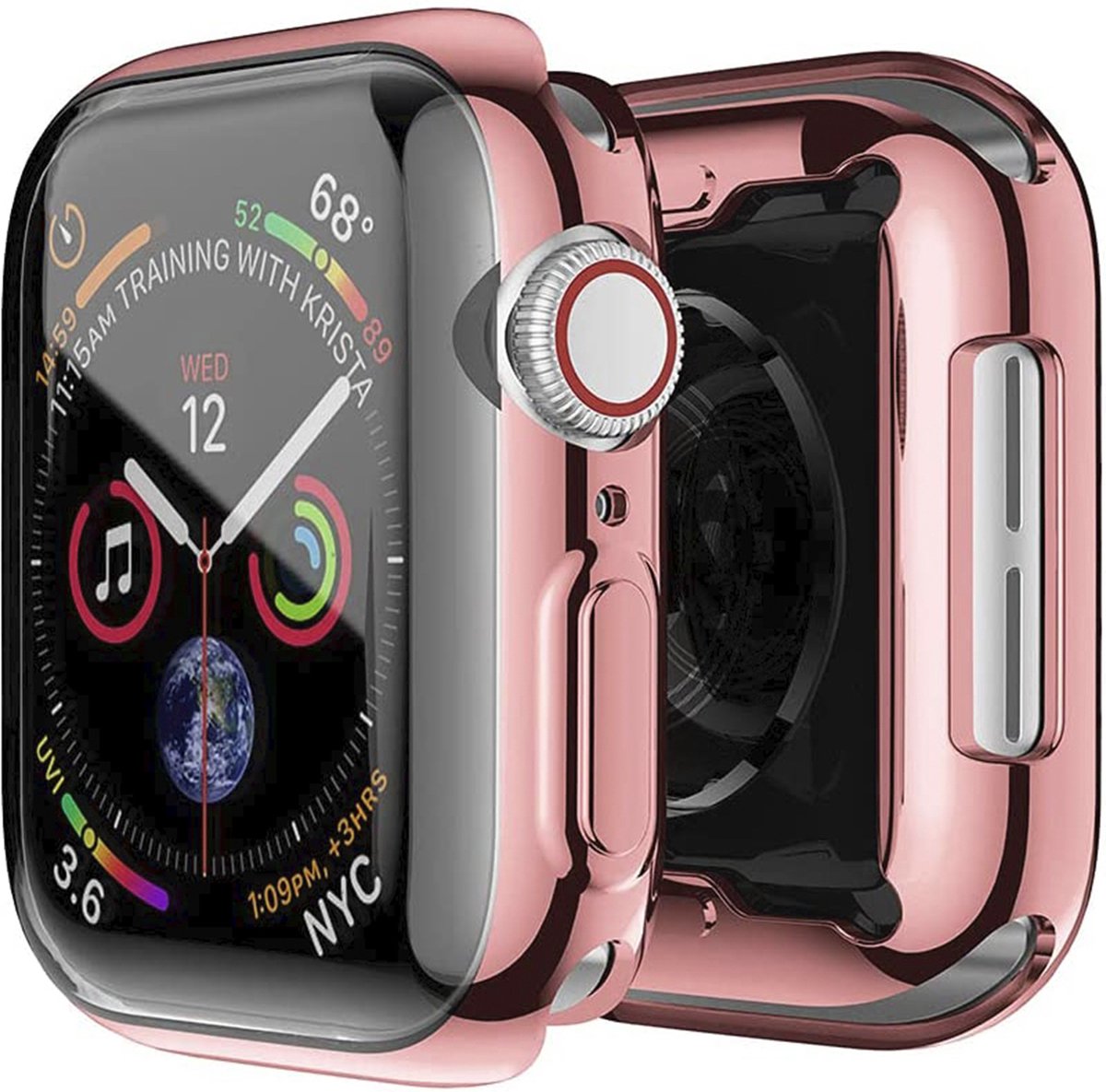 MY PROTECT - Hoesje Geschikt Voor Apple Watch Series 10 46mm Siliconen Bescherm Case - Screenprotector - Transparant/rosé