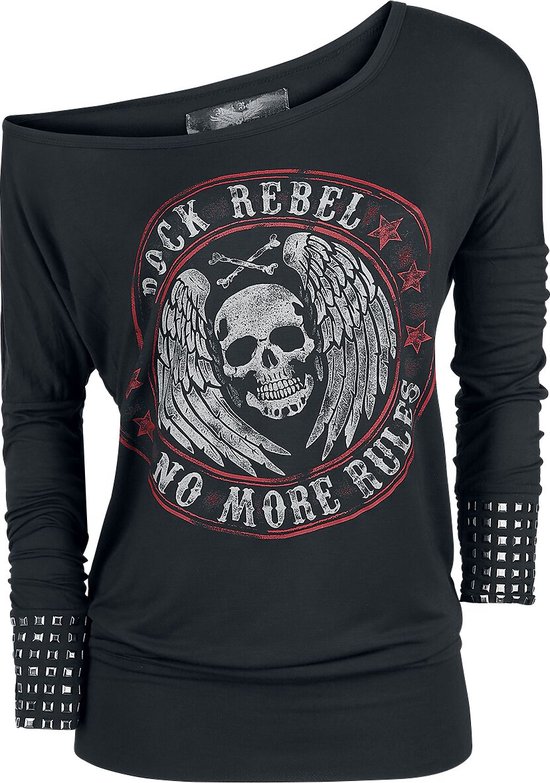 Rock Rebel by EMP Zwart shirt met lange mouwen met print en studs - Dames - S