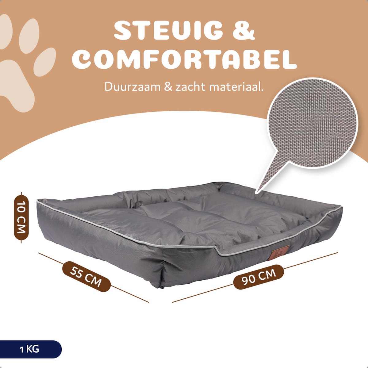 Pet Perfect Benchkussen XL - Hondenkussen Wasbaar - Hondenmand - Grijs - 90x55x10 thumbnail 4