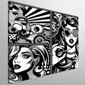 Pop art zwart wit schilderij | Monochroom meesterwerk: hedendaagse pop art in zwart-wit glorie | Kunst - 100x100 centimeter op Canvas | Foto op Canvas
